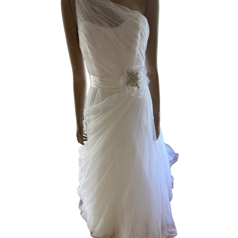 Alfred Angelo White One-Shoulder Dress with Beaded Detail